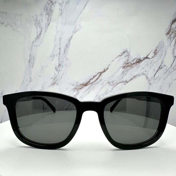 New PRADA Sunglasses Black Acetate Square Silver Metal Logo 53mm Gray Lens - Picture 2 of 16